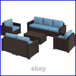 Outsunny Patio Furniture Set with Cushions, Conversation Sofa Set, Blue