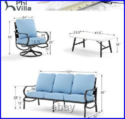 PHI VILLA 5 Seat Patio Conversation Sets Sofa Chairs Furniture Set Light Blue