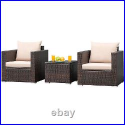 Patio 3PCS Rattan Furniture Set Conversation Wicker Sofa Set With Cushion Balcony