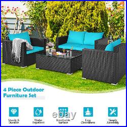 Patio 4PCS Wicker Furniture Set Cushioned Sofa Chair With Coffee Table Turquoise