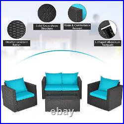Patio 4PCS Wicker Furniture Set Cushioned Sofa Chair With Coffee Table Turquoise