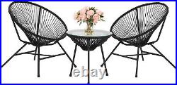 Patio Bistro Set 3-Piece Outdoor Furniture Set All-Weather Woven Rope Patio Set