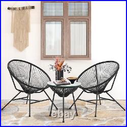 Patio Bistro Set 3-Piece Outdoor Furniture Set All-Weather Woven Rope Patio Set