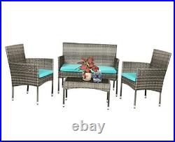 Patio Conversation Set 4 Pieces Outdoor 4-Piece Furniture Set Gray and Blue