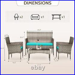 Patio Conversation Set 4 Pieces Outdoor 4-Piece Furniture Set Gray and Blue