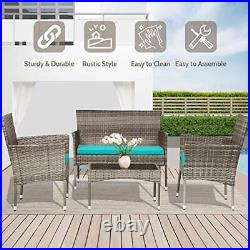 Patio Conversation Set 4 Pieces Outdoor 4-Piece Furniture Set Gray and Blue