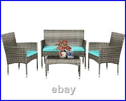 Patio Conversation Set 4 Pieces Outdoor 4-Piece Furniture Set Gray and Blue