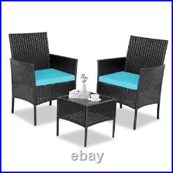 Patio Furniture Set 3 Pieces All-Weather Rattan Outdoor Furniture Black/Blue-2