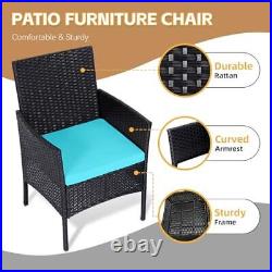 Patio Furniture Set 3 Pieces All-Weather Rattan Outdoor Furniture Black/Blue-2