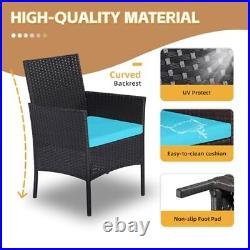 Patio Furniture Set 3 Pieces All-Weather Rattan Outdoor Furniture Black/Blue-2