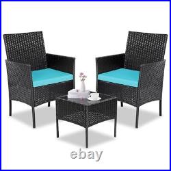 Patio Furniture Set 3 Pieces All-Weather Rattan Outdoor Furniture Black/Blue-2