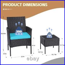 Patio Furniture Set 3 Pieces All-Weather Rattan Outdoor Furniture Black/Blue-2