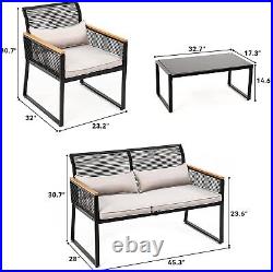 Patio Furniture Set 4Pcs Outdoor Wicker Sofas Rattan Chair Conversation BlackFY