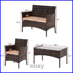 Patio Furniture Set 4 Pcs Outdoor Wicker Rattan Sofa Chair 4 Pieces w / Cushions