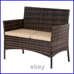 Patio Furniture Set 4 Pcs Outdoor Wicker Rattan Sofa Chair 4 Pieces w / Cushions