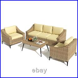Patio Furniture Set 4-Pieces Outdoor Sectional Sofa Rattan Wicker Sofa With Table