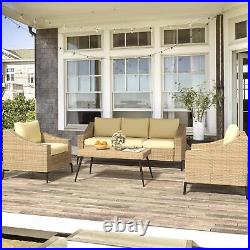 Patio Furniture Set 4-Pieces Outdoor Sectional Sofa Rattan Wicker Sofa With Table