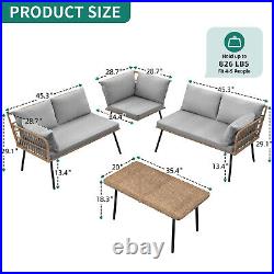 Patio Furniture Set Outdoor Wicker Conversation Sectional L-Shaped Sofa & Table