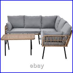 Patio Furniture Set Outdoor Wicker Conversation Sectional L-Shaped Sofa & Table