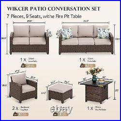 Patio Furniture Set Outdoor Wicker Rattan Sofa Conversation Set withFire Pit Table