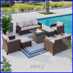 Patio Furniture Set Outdoor Wicker Rattan Sofa Conversation Set withFire Pit Table