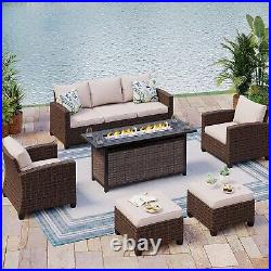 Patio Furniture Set Outdoor Wicker Rattan Sofas Conversation With Fire Pit Table