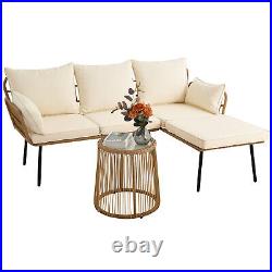 Patio Furniture Set Wicker 4 Seater L-Shaped Sectional Sofa Set with Coffee Table