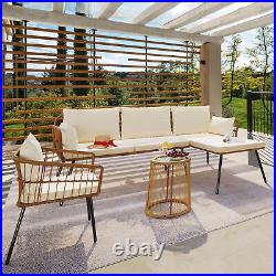 Patio Furniture Set Wicker 4 Seater L-Shaped Sectional Sofa Set with Coffee Table