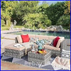 Patio Furniture Sets 5-Pieces Outdoor Sectional Sofa Rattan Wicker Sofa With Table