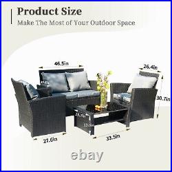Patio PE 4Pcs Wicker Furniture Set Outdoor Rattan Sectional Sofa Chair Table New