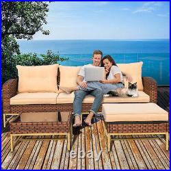 Patio PE Wicker Furniture Outdoor Rattan Sofa Garden Conversation Sets VIXLON