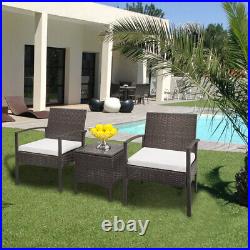 Patio Porch Furniture Sets 3 Pieces PE Rattan Wicker Chairs with Coffee Table US