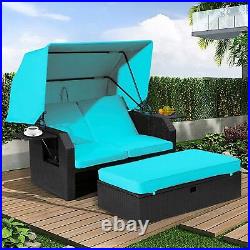 Patio Wicker Furniture Set Outdoor Rattan Sofa Set with Retractable Canopy
