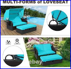 Patio Wicker Furniture Set Outdoor Rattan Sofa Set with Retractable Canopy