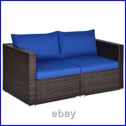 Patiojoy 2-Piece Patio Wicker Corner Sofa Set Rattan Loveseat with Removable