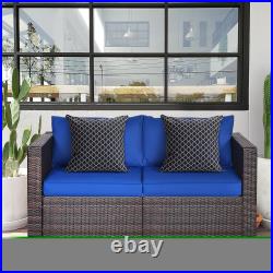 Patiojoy 2-Piece Patio Wicker Corner Sofa Set Rattan Loveseat with Removable