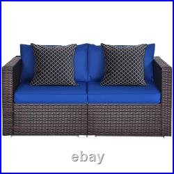 Patiojoy 2-Piece Patio Wicker Corner Sofa Set Rattan Loveseat with Removable