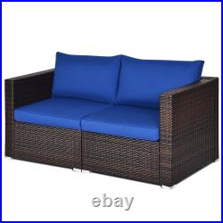 Patiojoy 2-Piece Patio Wicker Corner Sofa Set Rattan Loveseat with Removable