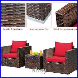 Patiojoy 3PCS Patio Rattan Furniture Set Conversation Sofa Cushioned Garden Red