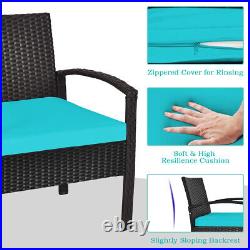 Patiojoy 3PCS Patio Rattan Furniture Set Storage Table Cushioned Sofa Turquoise