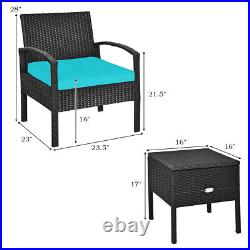 Patiojoy 3PCS Patio Rattan Furniture Set Table Cushioned Sofa Turquoise