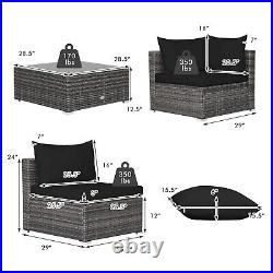 Patiojoy 7PCS Patio Rattan Furniture Set Sectional Sofa Cushioned Garden Black