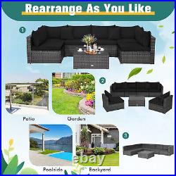 Patiojoy 7PCS Patio Rattan Furniture Set Sectional Sofa Cushioned Garden Black