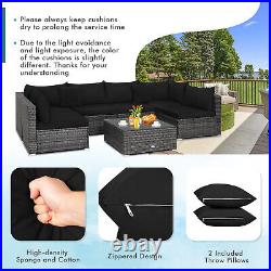 Patiojoy 7PCS Patio Rattan Furniture Set Sectional Sofa Cushioned Garden Black