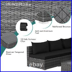 Patiojoy 7PCS Patio Rattan Furniture Set Sectional Sofa Cushioned Garden Black