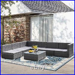 Patiojoy 7PCS Patio Rattan Furniture Set Sectional Sofa Cushioned Garden Black