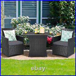 Patiojoy Patio 3PCS Rattan Furniture Set Cushion Sofa Armrest Garden Deck Gray