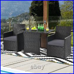 Patiojoy Patio 3PCS Rattan Furniture Set Cushion Sofa Armrest Garden Deck Gray