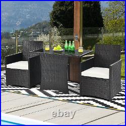 Patiojoy Patio 3PCS Rattan Furniture Set Cushion Sofa Armrest Garden Deck White