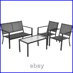 Patiojoy Patio Furniture Set 4 PCS Sofa Coffee Table Steel Frame Garden